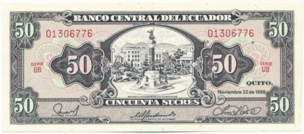 Ecuador 1988. 50S 'UB 01306776' T:I- Ecuador 1988. 50 Sucres 'UB 01306776' C:AU Krause P#122