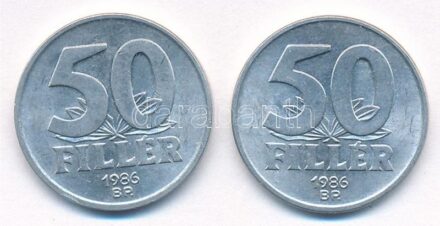 1986. 50f Al (2x) a hátlap az előlaphoz képest ~90 fokkal elfordult, mellette támpéldány T:1-,2
