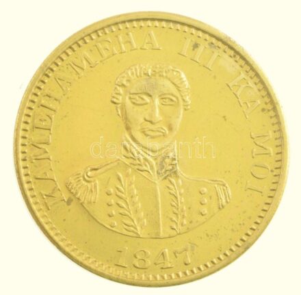 Hawaii 1847. 1c aranyozott fém utánveret 'SOUVENIR DASCO - OF HAWAII' jelzéssel T:1- Hawaii 1847. 1 Cent gilt metal restrike with 'SOUVENIR DASCO - OF HAWAII' mark C:AU