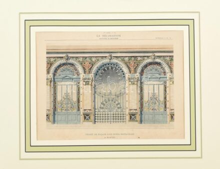 cca. 1905 La Decoration, Projet de Facade D'un Hotel-Restaurant a Nantes, litográfia, papír, paszpartuban. 20x28cm