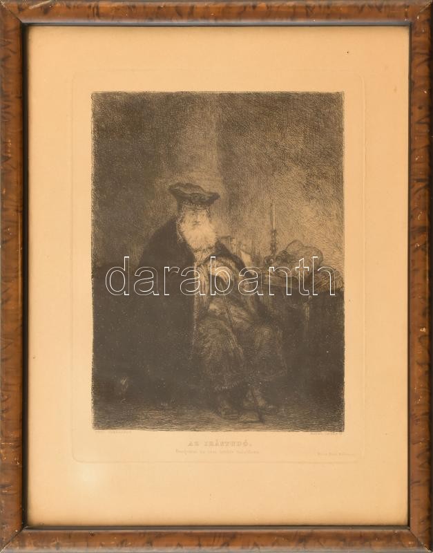 Rembrandt van Rijn (1606-1669) után, William (Wilhelm) Unger (1837-1932) metszése: Az írástudó, 1880-90 körül. Rézmetszet, papír, jelzett a metszeten. 22x17 cm. Üvegezett fakeretben.