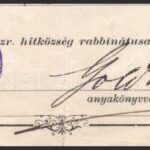 1896 Pest Izraelita anyakönyvi kivonat, anyakönyvvezető rabbi aláírásával - Image 2