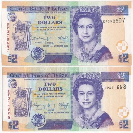 Belize 2014. 2$ (2x: 'DP370697', 'DP311698') T:III Belize 2014. 2 Dollars (2x: 'DP370697', 'DP311698') C:F Krause P#66