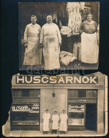 cca 1920 Húscsarnok portálja és belső része, 2 db sérült fotó, 9×10 és 8,5×14 cm