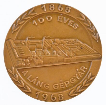 1968. '100 éves a Láng Gépgyár' egyoldalas, bronz emlékérem, eredeti gyári címeres tokban (60mm) T:1-