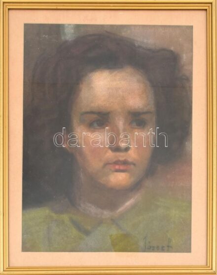 Szatmári Lajos 1950 Gyula (József?) jelzéssel: Női portré, pasztell, velúrpapír, üvegezett kopott fakeretben, 34x25cm