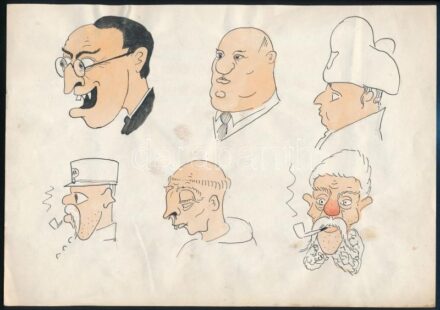 Jelzés nélkül: Karikatúrák, humoros rajzok, 2 db. Tus, akvarell, papír, 28x19,5 cm