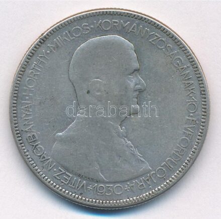 1930. 5P Ag 'Horthy jobbra' T:3 patina Adamo P8