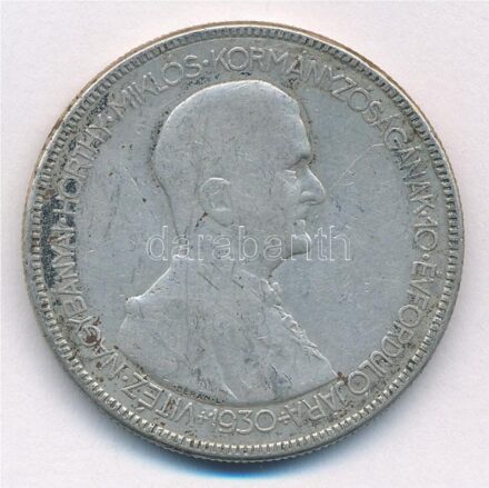 1930. 5P Ag 'Horthy jobbra' T:3 patina Adamo P8