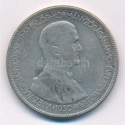 1930. 5P Ag 'Horthy jobbra' T:3 patina Adamo P8