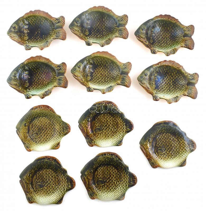 5+6 db Gránit halas tál, Jelzett apró sérülésekkel d: 23 cm , 21 cm