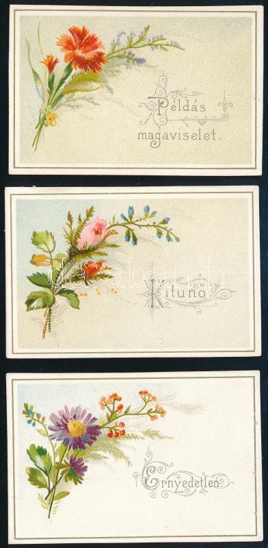 cca 1900 Litho szorgalomjegyek virágos díszítéssel, dombornyomott, 3 db