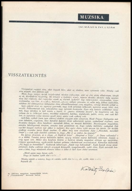 1967 Muzsika. 1967. május. X. évf. 5. sz. Kodály Zoltán emlékszám. Fekete-fehér fotókkal illusztrált. - Image 2