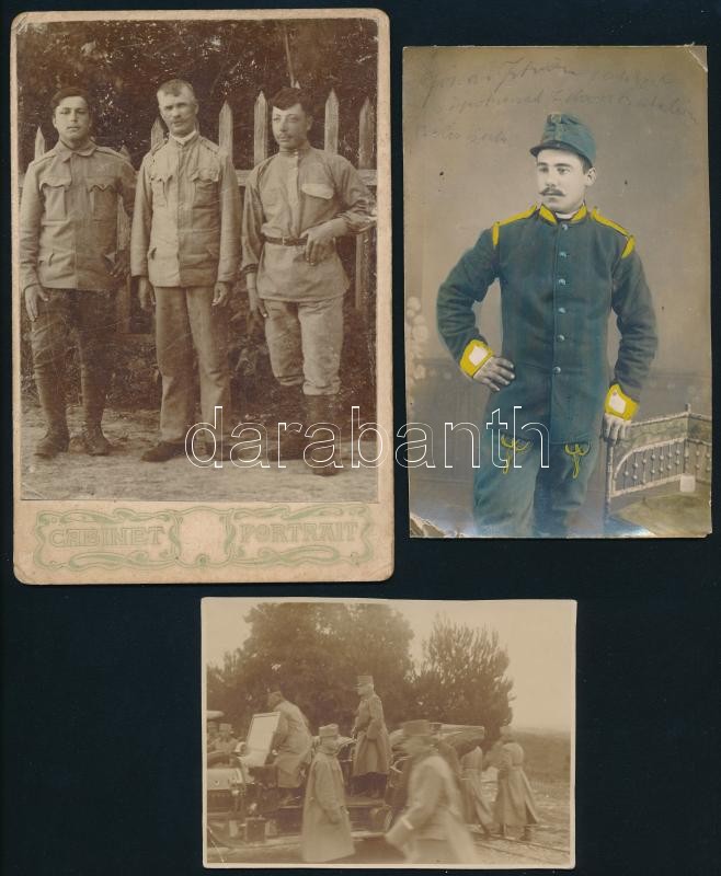 cca 1914-1918 6 db I. világháborús katonafotó, közte egy keményhátú kabinetfotó, egy kézzel színezett, egy sérült, 10,5x7,5 cm és 16x10,5 cm között - Image 2