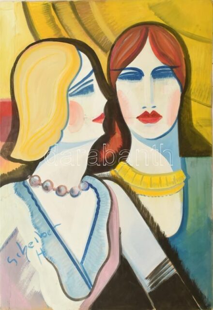 Scheiber H jelzéssel: Két lány. Vegyes technika, karton, sérült, 50×70 cm