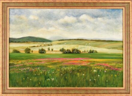 Borda jelzéssel: Tavaszi rét. ,,Lila virágos rét' (Szinyei Merse Pál másolat) Olaj, vászon, fakeretben, 50x70cm