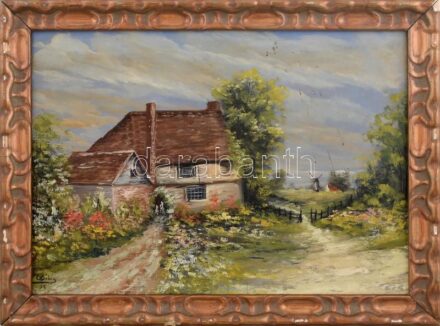 Olvashatatlan jelzéssel: Házak. Olaj, rétegelt falemez, sérült keretben, 32x45cm