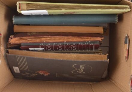 9 db szép állapotú nagyobb méretű régi szecessziós képeslapalbum dobozban / 9 Art Nouveau postcard albums in good condition in a box