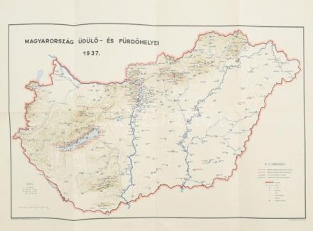 1937 Magyarország üdülő- és fürdőhelyei, M. Kir. Térképészeti Intézet, 44×60 cm