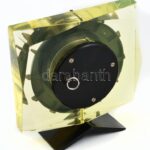 Szovjet asztali óra, plexi, mechanikus szerkezettel, kopott, működik, m: 14cm - Image 3