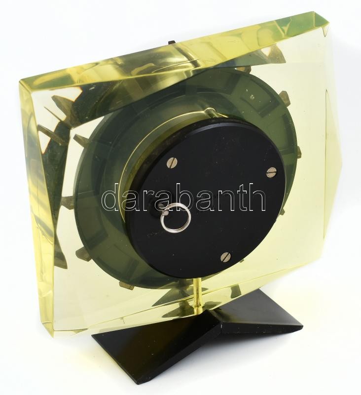Szovjet asztali óra, plexi, mechanikus szerkezettel, kopott, működik, m: 14cm - Image 3