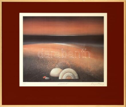Karl Vogelsang (1932-2006): Laguna, 1981. Ofszet litográfia, papír, jelzett, üvegezett fémkeretben, 35×46 cm