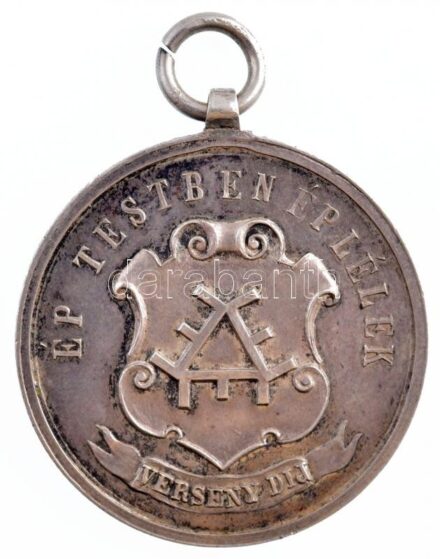1905. 'Ép testben ép lélek - Verseny díj / K.A.C. II. díj 220y síkfutás, 1905.VII.12.' kétoldalas jelzett Ag sport díjérem 'S.G.A.' gyártói jelzéssel, füllel, hátoldalán gravírozva (12,21g/0,800/30mm) T:2 patina, ph