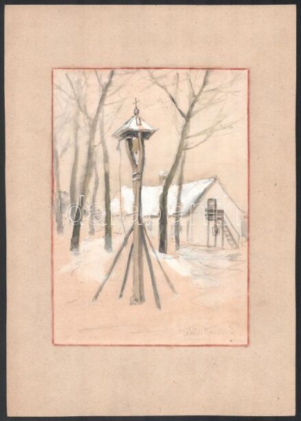 Kézdi Kovács László (1864-1942): Harangláb, 1892. Akvarell, ceruza, papír, jelezve jobbra lent. Kartonra kasírozva. 23,5×16,5 cm