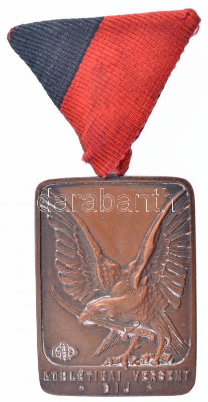 1925. 'Athlétikai Verseny díj / 1925. VII. 19.' egyoldalas Br díjérem nem eredeti mellszalagon, hátoldalán gravírozva (50x37mm) T:2 patina
