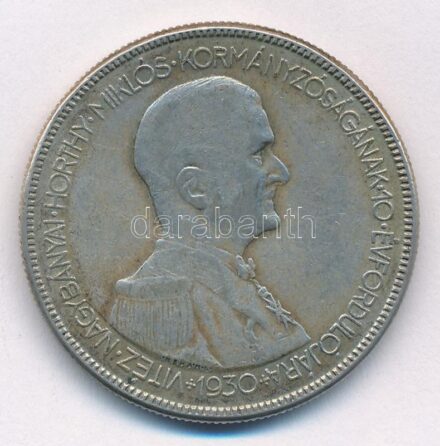 1930. 5P Ag 'Horthy jobbra' T:2- patina Adamo P8