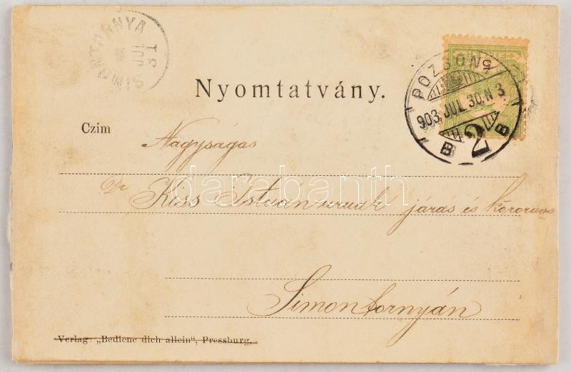 1903 Pozsony, Pressburg, Bratislava; 4-részes kihajtható panorámalap. Verlag 'Bediene dich allein' / 4-tiled folding panoramacard (r) - Image 2
