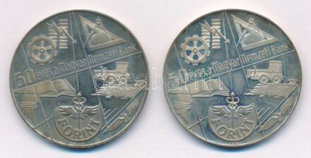 1974. 100Ft Ag '50 éves az MNB' (2x) T:1-,2 patina, karc Adamo EM45