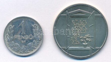 1938. 1P Ag + 1985. 100Ft Cu-Ni 'Kulturális Fórum' kapszulában T:2, BU patina, a pengőn több erősebb karc Adamo P6, EM88
