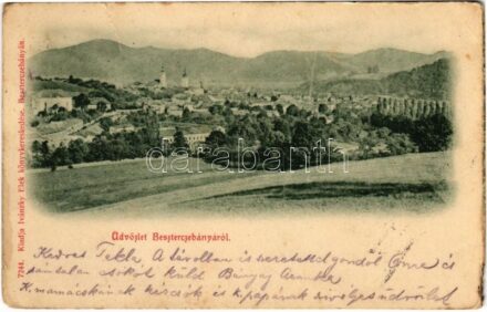 1902 Besztercebánya, Banská Bystrica; látkép. Ivánszky Elek kiadása / general view + 'ZÓLYOM-BREZÓ - ZÓLYOM 97. SZ.' vasúti mozgóposta bélyegző (b)