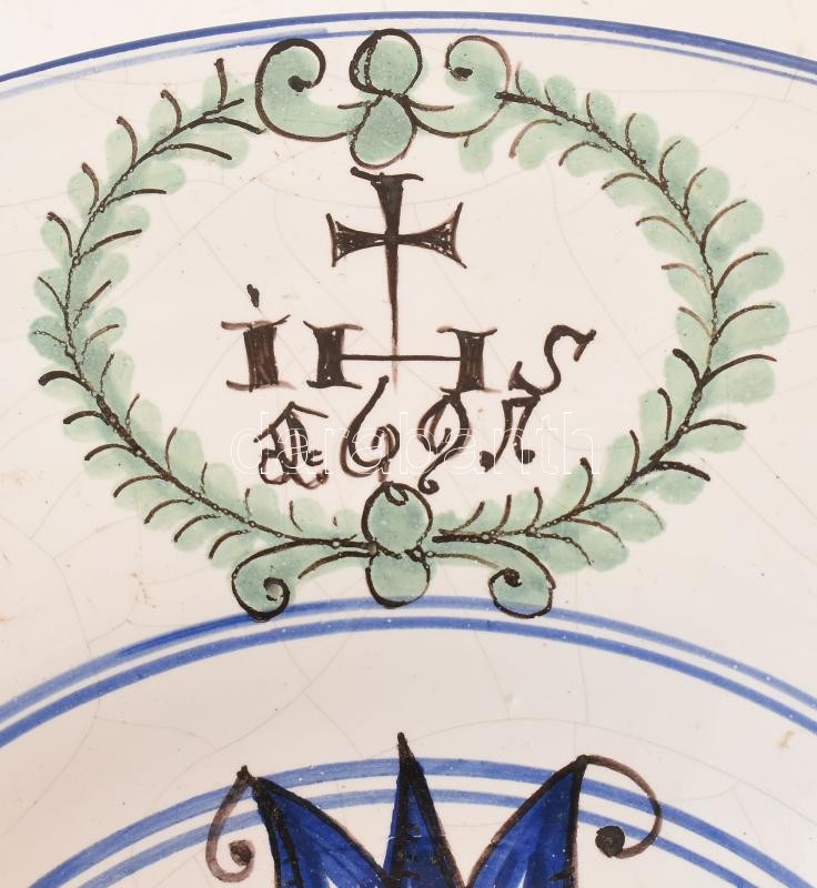 Habán tányér, másolat, kerámia, kopott, jelzett, d: 33cm - Image 2