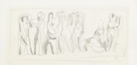 Eigel István (1922-2000): Absztrakt tömeg, ceruza, pauszpapír, kartonra ragasztva, 21×43 cm