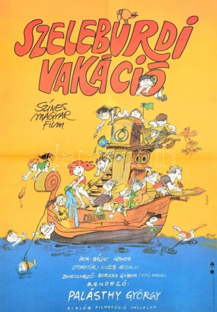 1987 Sajdik Ferenc (1930- ): Szeleburdi vakáció, rendezte: Palásthy György, nagyméretű filmplakát, moziplakát, MOKÉP-MTI Foto, hajtva, 81x56 cm