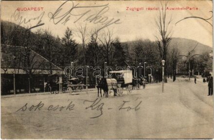 1910 Budapest XII. Zugligeti részlet, villamos megálló. Schwarz J. kiadása (r)