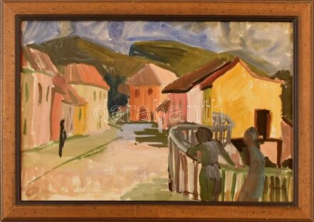 Kmetty jelzéssel: Sétálók. Akvarell, papír. Üvegezett fakeretben. 29,5x45 cm
