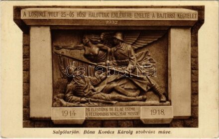 1932 Salgótarján, A losonci volt 25-ös hősi halottak emlékműve, Bóna Kovács Károly szobrász műve (EK)
