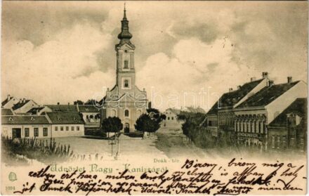 1900 Nagykanizsa, Deák tér, templom, üzletek. Alt és Böhm kiadása
