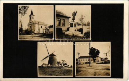 1944 Tataháza, templom, hősök szobra, emlékmű, szélmalom
