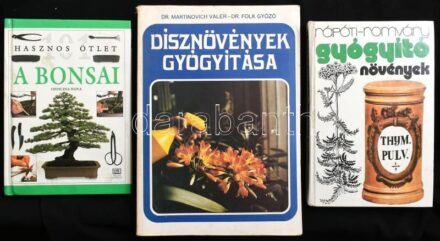 Vegyes könyvtétel, 3 db: 101 hasznos ötlet: A bonsai, Martinovich-Folk: Dísznövények gyógyítása, Rápóti-Romváry: Gyógyító növények. Különféle kiadásban és kötésben, változó állapotban, kopottak, egy kissé sérült