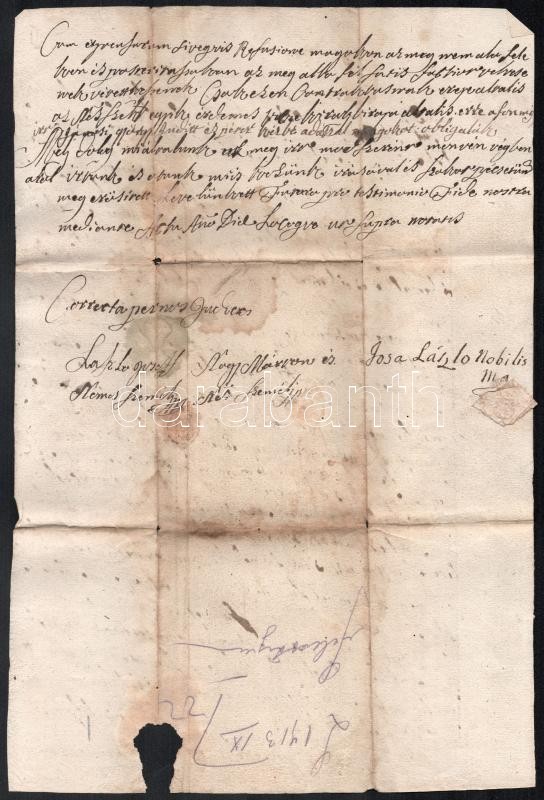 1760 Marosszéki (ákosfalvi és cserefalvi) ülnökök magyar nyelvű tanúságlevele árvákat is érintő hagyatéki ügyben, kis sérüléssel, rányomott gyűrűspecsétek helyével / 1760 A testimony written by Szekler noble assessors of - Image 2