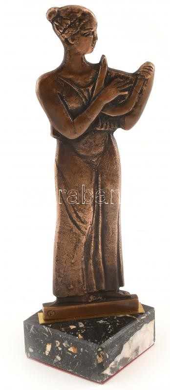 Ismeretlen jelzéssel: Apollo. Öntött, patinázott, bronz, márvány talpazaton, m: 27 cm