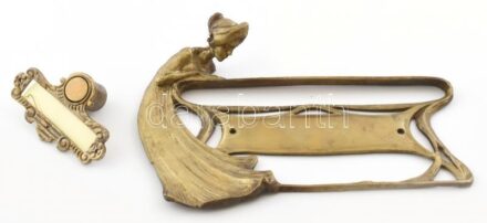 Réz csengő és szecessziós figurális névtábla vésés nélkül 22x17cm