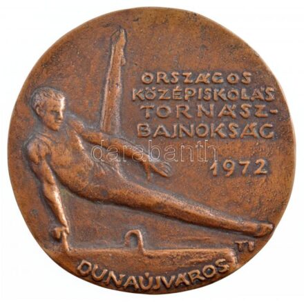 1972. 'Országos Középiskolás Tornászbajnokság 1972 Dunaújváros' egyoldalas Br emlékplakett. Szign.:TI (90mm) T:2 patina, ph