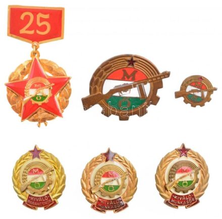 6db-os munkásőr tétel, benne 'Kiváló Munkásőr' (2x), 'Kiváló (Munkásőr) Parancsnok', Munkásőr - 25 év jubileumi kitüntetés T:1-