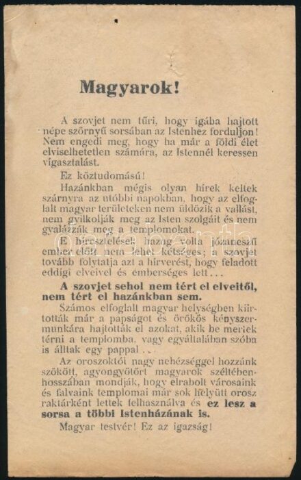 1944 Magyarok - Szovjetellenes propaganda röplap