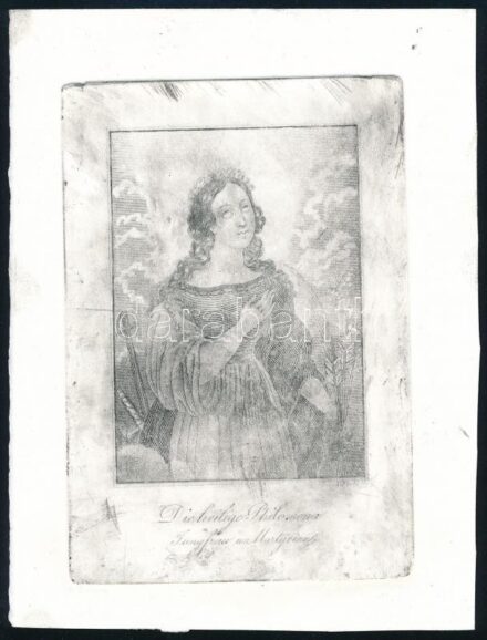 Szent Filoména, rézkarc, papír, jelzés nélkül, régi után készült modern metszet, 13x9 cm